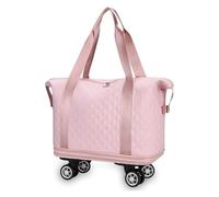 Universal Wheel Travel Bag, Silent Universal Wheel Double-Layer Expandable Duffel Bag,Oxford Cloth Travel Tote Bags，Wheeled Travel Duffle Bag,Gift for Wife and Parents(Pink)
