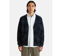 Universal Works Moh Check Fleece Cardigan - Navy Blue - Navy Blue / L