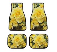 Universal Yellow Rose Car Floor Mats Set of 4 All-Weather Heavy Duty Polyester Auto Carpets with Anti-Slip Nibbed Backing Waterproof Front & Rear Liners for Cars Suvs Trucks Vans