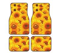Universal Yellow Sunflower Print Car Foot Mat 4-Piece Set - Stylish Rubber Automotive Floor Mats for SUV Sedan Van Truck