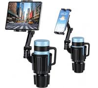 Universals Car Cup Holder Expander for Tablets and Smartphones, Cup Holder Tablet Mount Adjustable Arm & 360° Rotation Fit for iPad, iPhone, All Smartphones and Most Bottles for Car SUV Truck-Black