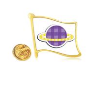 Universe And Alien Saturn Golden Metal Flag Lapel Pin Badge