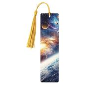 Universe and Solar System Unique Double-Sided Artwork Printed Wooden Bookmarks, Artistic Book Accessories Birthday Presents for Men Women Presents for Book Lovers