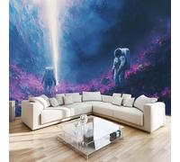 Universe Astronaut Mural Wallpaper 3D Effect Flowers Dream Non-Woven Self-Adhesive Wallpaper Removable Large Photo Sticker TV Background Wall Decor for Living Room Bedroom 150x100 cm