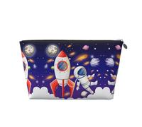 Universe Astronaut Rocket Galaxy Leather Travel Toiletry Bag, Makeup Cosmetic Pouch with All-Over Print,Leather Material,Water-Resistant,Large Capacity Organizer for Women Men