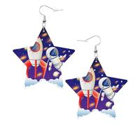 Universe Astronaut Rocket Galaxy Women's Fashion Earrings, Celestial Dangle Earrings, Star Shape Jewelry for a Versatile