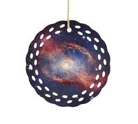 Universe Gala Ceramic Christmas Ornaments 3 Inch Round Double-Sided Xmas Tree Decorations Pendant with Gold Ribbon for Home Holiday Decor, Gift for Family & Friends