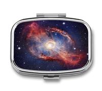 Universe Gala Pill Box 2 Compartment Portable Travel Pill Case with Mirror Square Metal Medicines Storage Container Pocket Medicine Box to Hold Vitamins Fish Oil
