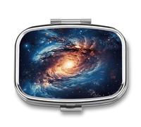 Universe Gala Pill Box 2 Compartments Portable Travel Pill Case Mini Medicine Organizer for Pocket Purse Metal Waterproof Medicine Container Holder Vitamin Fish Oil