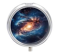 Universe Gala Travel Pill Box Case 3 Compartment Cute Pill Organizer Metal Pill Holder with Mirror Small Medicine Organizer Daily Pill Container for Purse Pocket Portable Meds Box