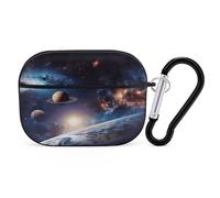 Universe Galaxy Airpod Pro Case AirPods 2 Case for Women Hard Shell Protective Cover with Carabiner Keychain Compatible with AirPods Case 2nd 1st Generation, Front LED Visible Black