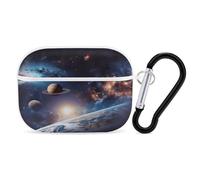 Universe Galaxy Airpod Pro Case AirPods 2 Case for Women Hard Shell Protective Cover with Carabiner Keychain Compatible with AirPods Case 2nd 1st Generation, Front LED Visible White