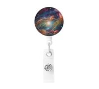 Universe Galaxy Badge Reel Retractable Badge Holder with Keychain Id Clips for Badges Lightweight Plastic Name Card Holders for Nurses Office Teacher