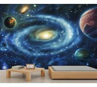 Universe Galaxy Mural Blue Spiral Galaxy Wall Murals Sci-Fi Cosmic Planets Mural Blue Galaxy Starry Sky Wallpaper for Bedroom Tv Background Wall 200 x 140 cm