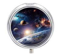 Universe Galaxy Outer Space Pill Box Medicine Pill Organizer 3 Compartment Daily Pill Case Small Pill Container Round Pill Holder Travel Pill Box Metal Pill Case for Purse Pocket
