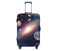 Universe Galaxy Outer Space Print Suitcase Covers Personalized Luggage Protector Elastic Washable Travel Gear Cover, Black, L