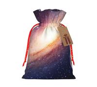 Universe Galaxy Outer Space Printed Christmas Drawstring Bags with Red Christmas Ribbon - Reusable Burlap Drawstring Gift Pouches, S