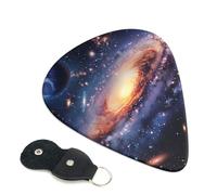 Universe Galaxy Outer Space Printed Guitar Picks, 6 Pack with Leather Keychain Pick Holder - 0.46mm, 0.71mm, 0.96mm Assorted Thickness for Acoustic Ukulele, Electric Guitar, Acoustic Guitar, Bass
