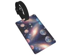 Universe Galaxy Outer Space Printed Luggage Tags with Wrist Strap,Name Id Label for Suitcase,Airplane Travel Essentials