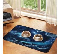 Universe Galaxy Patterned Pet Feeding Mat with Water-Absorbing PU Top & Rubber Base - Anti-Slip Dog Cat Food Mat for Cats, Dogs & Pets, 30x45cm