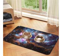 Universe Galaxy Space Patterned Pet Feeding Mat with Water-Absorbing PU Top & Rubber Base - Anti-Slip Dog Cat Food Mat for Cats, Dogs & Pets, 40x60cm