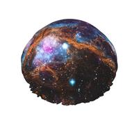Universe Galaxy Space Print Shower Cap - Reusable Hair Protection, Double Layer, Adjustable Elastic Strap, Travel Essential