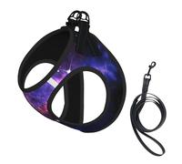 Universe Galaxy Star Space Print Dog Harness Small Sized And Leash Set, Step In Soft Light Puppy Vest Breathable Mesh Pet Harness