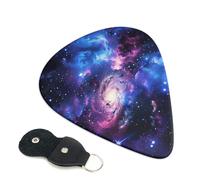 Universe Galaxy Star Space Printed Guitar Picks, 6 Pack with Leather Keychain Pick Holder - 0.46mm, 0.71mm, 0.96mm Assorted Thickness for Acoustic Ukulele, Electric Guitar, Acoustic Guitar, Bass
