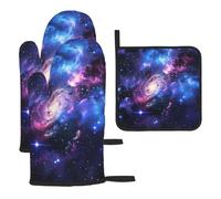 Universe Galaxy Star Space Printed Oven Mitts and Pot Holders Sets 3 Pcs - Kitchen Non-Slip Heat Resistant Oven Gloves for Baking Cooking Bbq
