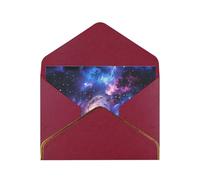 Universe Galaxy Star Space Printed Pearl Paper Greeting Card, Dark Red - Folded Blank Cards with Gold Trim for Weddings, Birthdays, Christmas