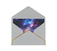 Universe Galaxy Star Space Printed Pearl Paper Greeting Card, Light Grey - Folded Blank Cards with Gold Trim for Weddings, Birthdays, Christmas