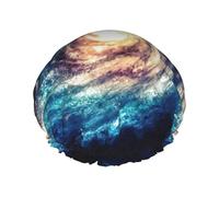 Universe Milky Way Galaxy Print Shower Cap For Women Reusable Double Layer Stylish Soft Bath Cap With Lining Elastic Band