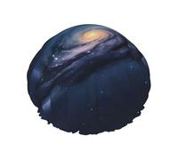 Universe Milky Way Galaxy Print Shower Cap For Women Reusable Double Layer Stylish Soft Bath Cap With Lining Elastic Band
