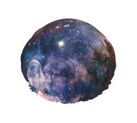 Universe Milky Way Galaxy Print Soft Lined Shower Cap, Double Layer Washable Wide Elastic Band Hair Shower Cap For Bath