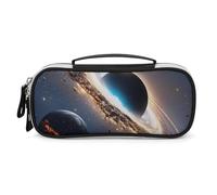 Universe Pencil Case with Handle, Large Capacity PU Leather Pencil Bag Office Organizer, Portable Cosmetic Bag for Travel, Home