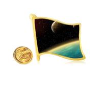 Universe Planet Galaxy Earth Blue Golden Metal Flag Lapel Pin Badge