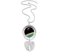 Universe Planet Galaxy Earth Blue Pendant Angel Wings Rotating Necklace Jewelry