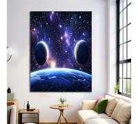 Universe Planet Pictures For Living Room | 50X70Cm Prints For Walls | Canvas Wall Art For Hallway Stairs | Room Decor | Unframed Posters | Deep Purple Artwork (Starry Sky Galaxy)