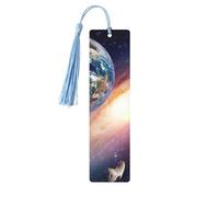 Universe Planet Print Wooden Bookmark Bookmarks with Tassels Book Marks for Reading Hardcover Books Notebooks