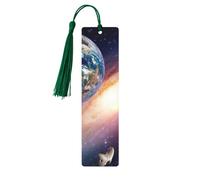 Universe Planet Print Wooden Bookmark Bookmarks with Tassels Book Marks for Reading Hardcover Books Notebooks