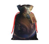 Universe Planet Printed Christmas Drawstring Gift Bags-Xmas Wrapping Bags,Candy Bag,For Holiday Party Decorations,Wedding Party Supplies S Red Christmas Ribbon