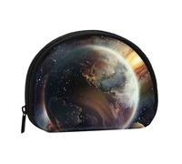 Universe Planet Printed Mini Coin Pouch, Shell Shape Zip Around Wallet, Small Zipper Pouch for Cash, Cards, Keys, Lipstick, Storage Pouch, Travel Organizer