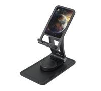 Universe Planet Prints Rotating Cell Phone Stand with 360° Swivel Base - Foldable Square Desk Phone Holder for iPhone 16 15 14 13 12 11,All Phones,Black
