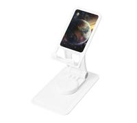 Universe Planet Prints Rotating Cell Phone Stand with 360° Swivel Base - Foldable Square Desk Phone Holder for iPhone 16 15 14 13 12 11,All Phones,White