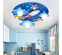 Universe Rocket Ceiling Lamp Star Children's Lights E27 Wood Craft Glass Lighting Ultra-Thin Hall Lamp White LED Lamp Baby Room Bedroom Living Room Children's Room Cartoon Lights Chandelier