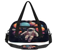 Universe Space Astronauts Planet Kids Overnight Duffle Bags Boys Girls Teen Sports Gym Bag for Weekender Travel Gymnastics Dance Ballet