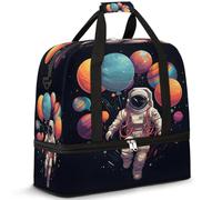 Universe Space Astronauts Planet Travel Duffel Bag for Women Men, Foldable Sports Gym Bag Weekend Overnight Totes Carry on Cabin Bag with Shoes Compartment