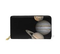 Universe Space Earth Moon Wallet Real Leather Zipper Coin Phone Purse Clutch for Women