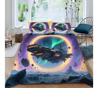 Universe Spaceship Printed Bedding Set for Girls Boys Children Outer Space Comforter Cover Decorative Modern Duvet Cover 2 Pcs Bedclothes (No Comforter), 135 x 200 cm (Dx6952)