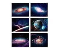 Universe Starry Sky Wall Art Outer Space Fantastic Nebula Galaxy Painting Pictures ，for Bedroom, Living Room, Bathroom Decor ，Posters for Kids, Boys or Girls Room ，Set of 6 （ 8" x10" ） Unframed